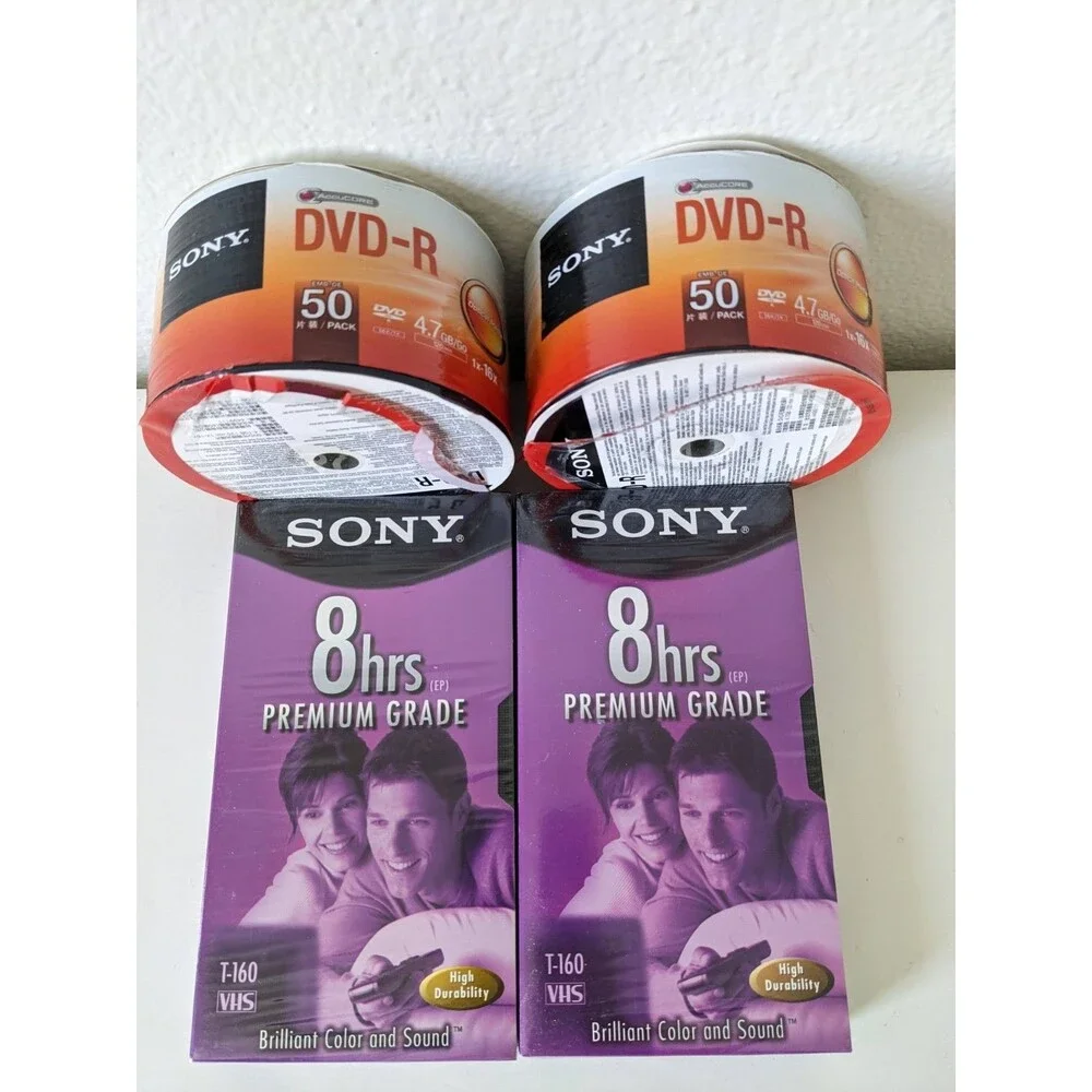 Sony DVD-R 4.7GB 120 Min 16X DVD-R Blank Media Disc 50 Pack, Grade T-160 VHS LOT